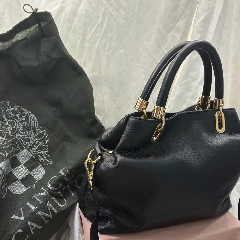 New Vince Camuto Black Leather Handbag with Gold Hardware - Picture 8 of 8